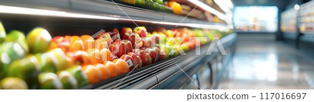 A large produce section in a grocery store 117016697