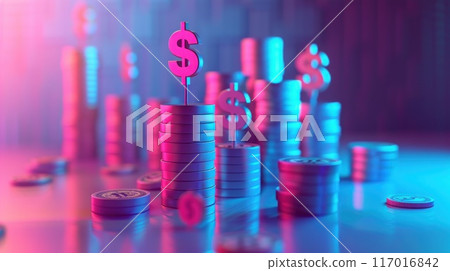 A stack of coins with a dollar sign on top 117016842