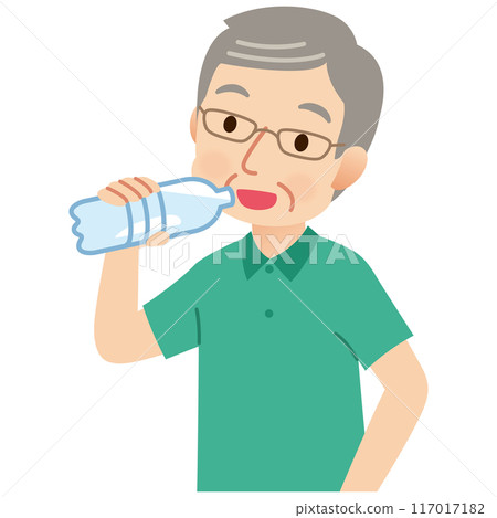 老人喝瓶裝水、健康、中暑 117017182
