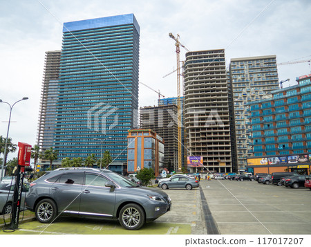 Streets of a modern resort town on the Black Sea. Streets of Batumi. Hotels on the sea. resort in winter. Not the holiday season. Cloudy weather in Georgia. Streets of a modern resort town on the Black Sea. Streets of Batumi. Hotels on the sea. resort in winter. Not the holiday season. Cloudy weather in Georgia. 117017207