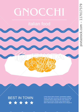 Italian food set vector illustration. Engraved gnocchi, bundle of traditional dishes, homemade and restaurant dinner dishes and sauces cooking in cuisine of Italy 117017379