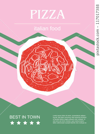 Italian food set vector illustration. Engraved pizza, bundle of traditional dishes, homemade and restaurant dinner dishes and sauces cooking in cuisine of Italy 117017388
