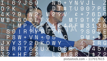 Image of data processing over diverse business people in office Image of data processing over diverse business people in office 117017615