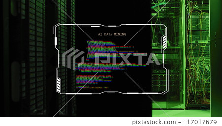 AI data mining text over server racks in data center 117017679