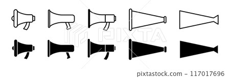Megaphone silhouette icon black and white set vector 117017696