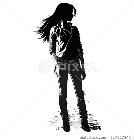 Black silhouette of a girl on white background. 117017843