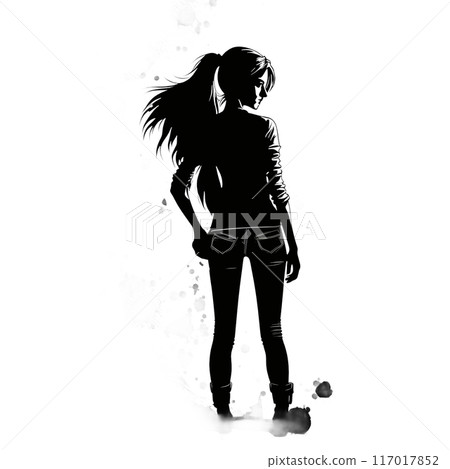 Black silhouette of a girl on white background. 117017852