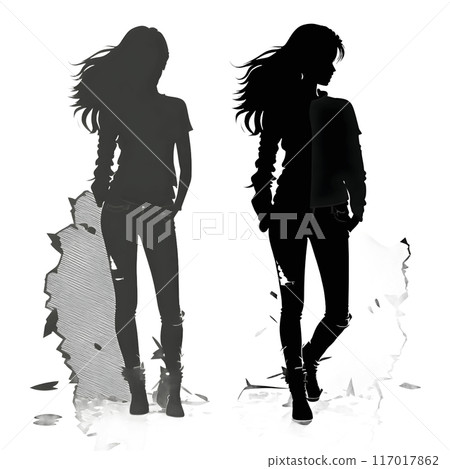 Black silhouette of a girl on white background. 117017862