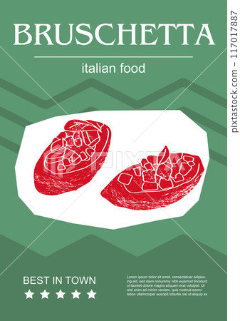 Italian food set vector illustration. Engraved bruschetta, bundle of traditional dishes, homemade and restaurant dinner dishes and sauces cooking in cuisine of Italy Italian food set vector illustration. Engraved bruschetta, bundle of traditional dishes, homemade and restaurant dinner dishes and sauces cooking in cuisine of Italy 117017887