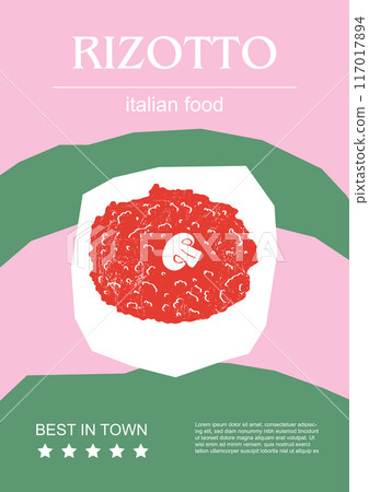 Italian food set vector illustration. Engraved risotto, rizotto bundle of traditional dishes, homemade and restaurant dinner dishes and sauces cooking in cuisine of Italy 117017894