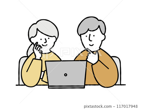 一對看電腦的情侶向量圖素材 117017948