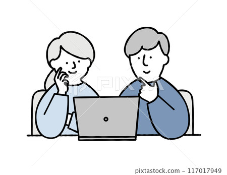 一對看電腦的情侶向量圖素材 117017949