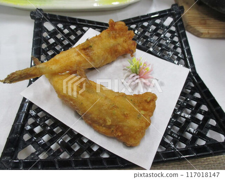 Deep-fried pufferfish served at dinner at a hot spring inn Deep-fried pufferfish served at dinner at a hot spring inn 117018147