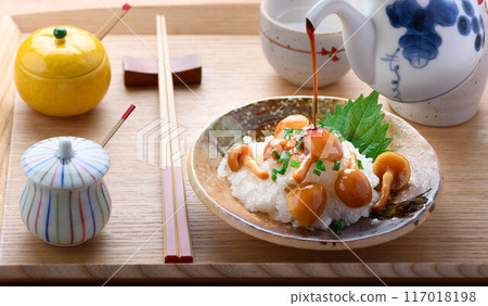 磨碎的滑子和清酒 磨碎的滑子和清酒 117018198