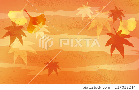 Autumn leaves watercolor background illustration 117018214