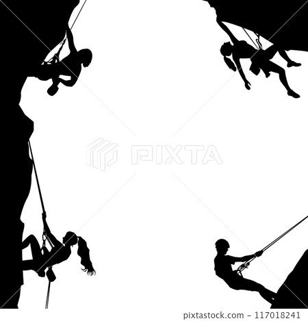 Silhouette of rock climbers, extreme outdoor sport. 117018241