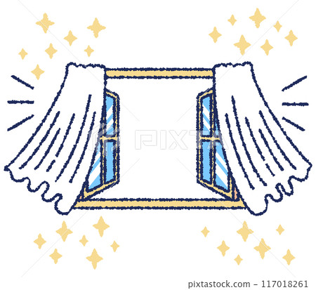 打開窗簾和窗戶的彩色插圖 117018261