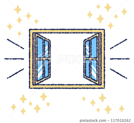 打開玻璃窗的彩色插圖 117018262