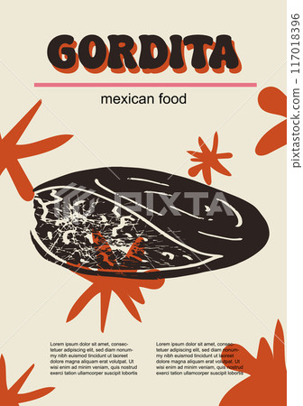 Mexican food set vector illustration. Engraved gordita bundle of traditional dishes, homemade and restaurant dinner dishes and sauces cooking in cuisine of Mexico Mexican food set vector illustration. Engraved gordita bundle of traditional dishes, homemade and restaurant dinner dishes and sauces cooking in cuisine of Mexico 117018396