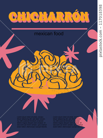 Mexican food set vector illustration. Engraved chicharron, bundle of traditional dishes, homemade and restaurant dinner dishes and sauces cooking in cuisine of Mexico Mexican food set vector illustration. Engraved chicharron, bundle of traditional dishes, homemade and restaurant dinner dishes and sauces cooking in cuisine of Mexico 117018398