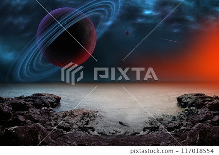 Seascape landscape in outer space showing the beauty of space concept series Seascape landscape in outer space showing the beauty of space concept series 117018554