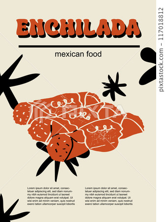 Mexican food set vector illustration. Engraved enchilada, bundle of traditional dishes, homemade and restaurant dinner dishes and sauces cooking in cuisine of Mexico Mexican food set vector illustration. Engraved enchilada, bundle of traditional dishes, homemade and restaurant dinner dishes and sauces cooking in cuisine of Mexico 117018812