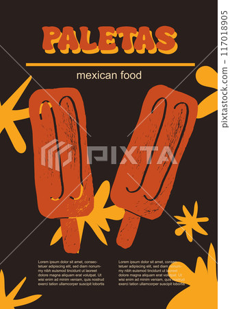 Mexican food set vector illustration. Engraved paletas bundle of traditional dishes, homemade and restaurant dinner dishes and sauces cooking in cuisine of Mexico Mexican food set vector illustration. Engraved paletas bundle of traditional dishes, homemade and restaurant dinner dishes and sauces cooking in cuisine of Mexico 117018905
