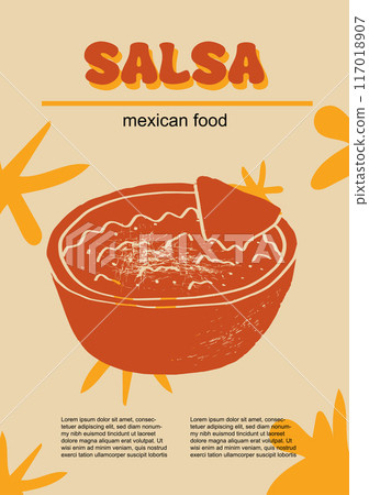 Mexican food set vector illustration. Engraved salsa sauce, bundle of traditional dishes, homemade and restaurant dinner dishes and sauces cooking in cuisine of Mexico Mexican food set vector illustration. Engraved salsa sauce, bundle of traditional dishes, homemade and restaurant dinner dishes and sauces cooking in cuisine of Mexico 117018907