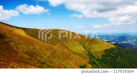 scenery with grassy slopes of borzhava ridge. magnificent carpathian mountain landscape in dappled light. beautiful view of transcarpathia highland in late summer scenery with grassy slopes of borzhava ridge. magnificent carpathian mountain landscape in dappled light. beautiful view of transcarpathia highland in late summer 117019304