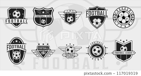 set of soccer or football logo vintage vector logo illustration template icon graphic design. bundle collection of various sport club sign or symbol with retro badge and typography set of soccer or football logo vintage vector logo illustration template icon graphic design. bundle collection of various sport club sign or symbol with retro badge and typography 117019319
