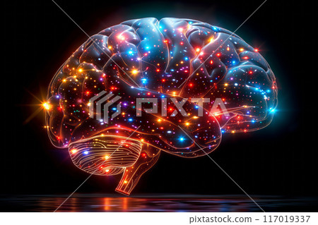 Colorful technological brain over black 117019337