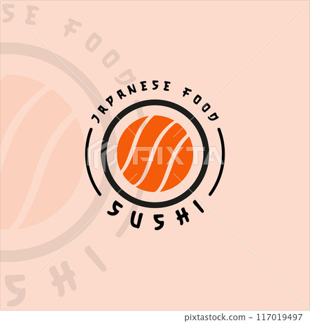 sushi logo vector illustration template icon graphic design. japanese food roll sign or symbol for restaurant and business concept with typography style 117019497