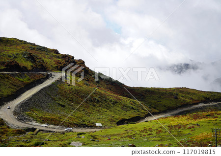 Bending road in Mountain of East Sikkim Bending road in Mountain of East Sikkim 117019815