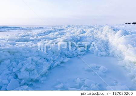Winter landscape photo with frozen Baltic Sea on a winter day 117020260