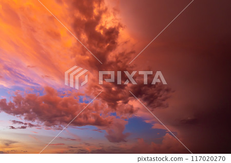 Sunset sky after a thunderstorm wide angle 117020270