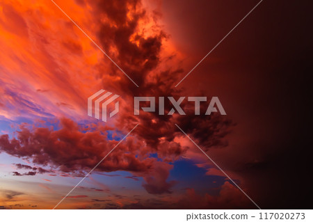 Sunset sky after a thunderstorm Wide-angle High saturation and contrast 117020273