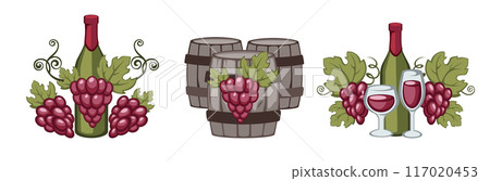 Wine Bottle Grapes Barrel Illustration Wine Bottle Grapes Barrel Illustration 117020453
