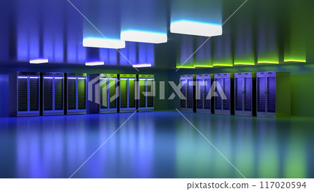 Server. Server data center. Backup, mining, hosting, mainframe, farm and computer rack with storage information. 3d rendering 117020594