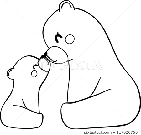 Retro Mothers Day Bear and baby hugging outline  117020750