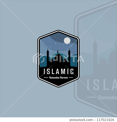 silhouette mosque at night emblem logo vector illustration template icon graphic design silhouette mosque at night emblem logo vector illustration template icon graphic design 117021026