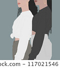 A detailed drawing depicting two women standing closely next to each other 117021546
