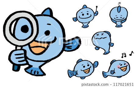 各種表情的可愛魚人物素材 117021651