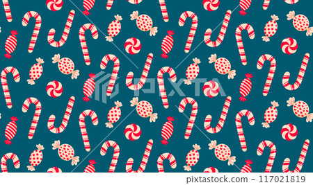 Christmas candy, candy cane seamless pattern. Peppermint candies background Christmas candy, candy cane seamless pattern. Peppermint candies background 117021819