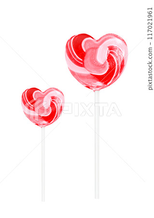 Heart shaped lollipop candy isolated on white background Heart shaped lollipop candy isolated on white background 117021961