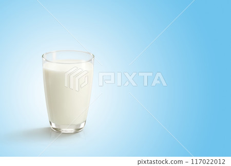 Glass of milk on blue white background 117022012