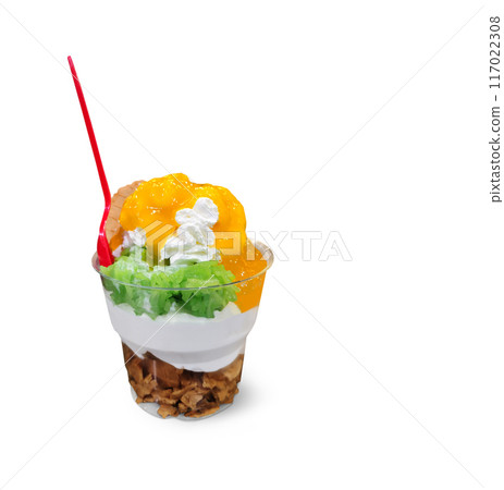 Ice cream in a glass isolated on white background 117022308