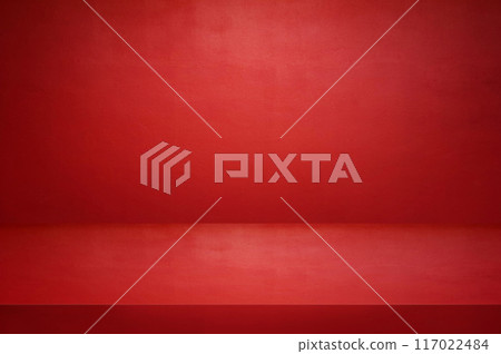 Red concrete walls and floors with light background and shadows. Used for displaying products 117022484