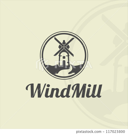 windmill at farm logo vintage vector illustration template icon graphic design. building agriculture sign or symbol for professional farmer business with retro badge windmill at farm logo vintage vector illustration template icon graphic design. building agriculture sign or symbol for professional farmer business with retro badge 117023800