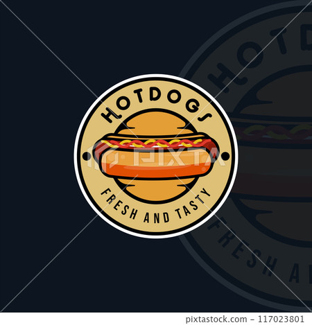 hotdog logo modern vintage vector illustration template icon graphic design. fast food sign or symbol with circle badge and lettering typography hotdog logo modern vintage vector illustration template icon graphic design. fast food sign or symbol with circle badge and lettering typography 117023801