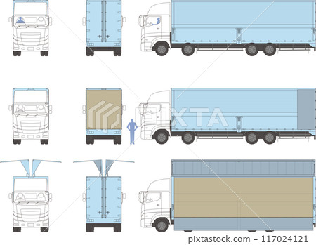 大型翼卡車前側後駕駛者的圖像插圖 117024121